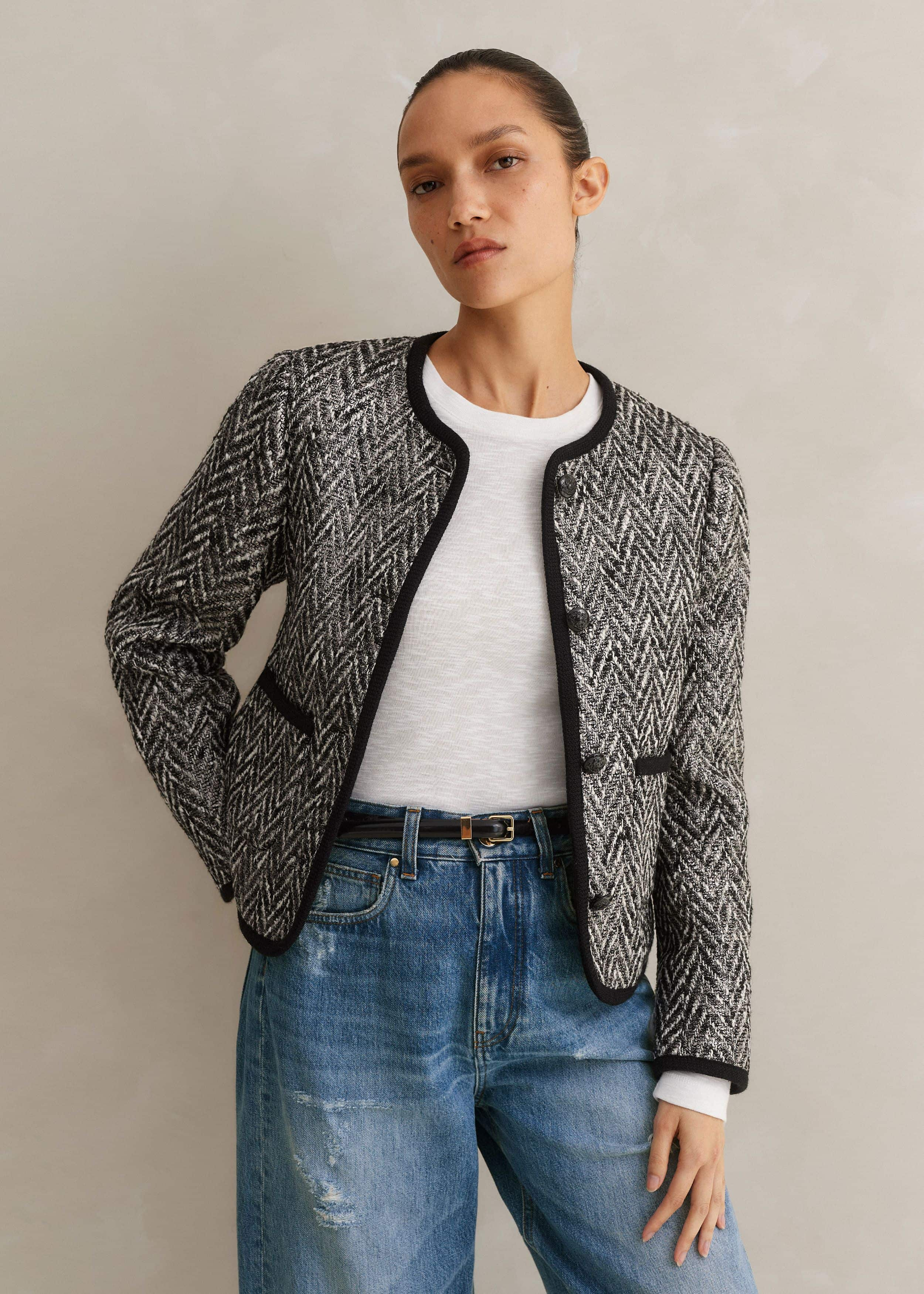 Metallic Tweed Bracelet Sleeve Crop Jacket 