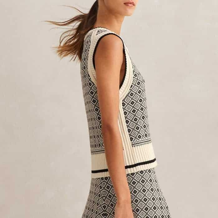 Embrace the cozy yarn in a head-to-toe look with our Merino Jacquard Co-ord Vest.