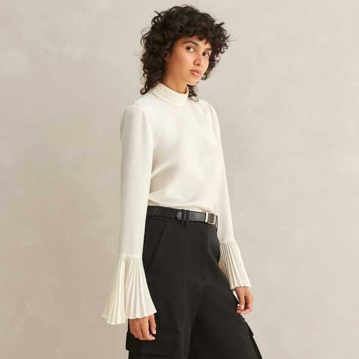 Build a monochrome look with our Statement Pleat Sleeve Top. 