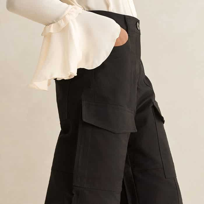 Patch pockets towards the front of the legs are joined by flatteringly positioned side ones.