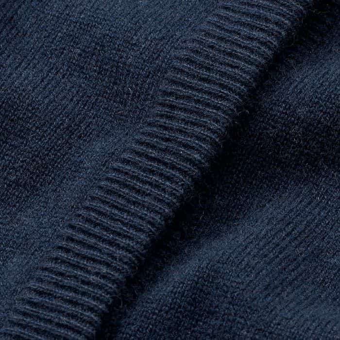 This is crafted from 12gg cashmere in intense blue and is lightweight with a supersoft handfeel. If any light pilling occurs, use our cashmere comb to restore.