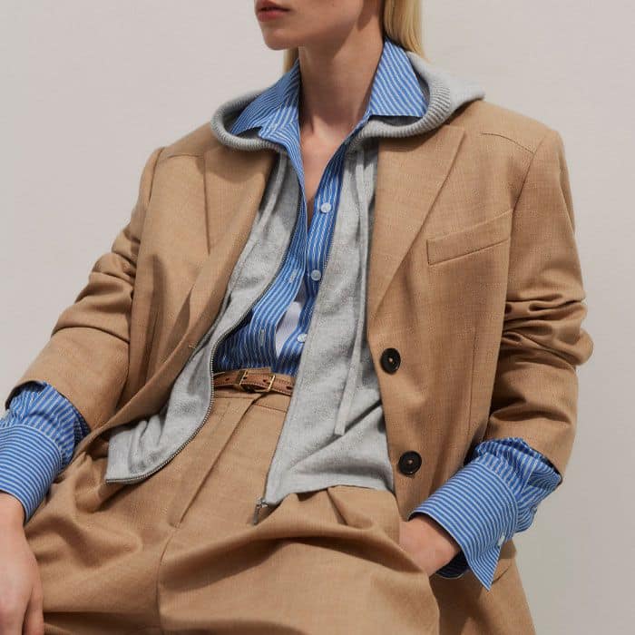 Build a tactile layered look with our Bright Cotton Stripe Crop Shirt and Oversized Blazer.