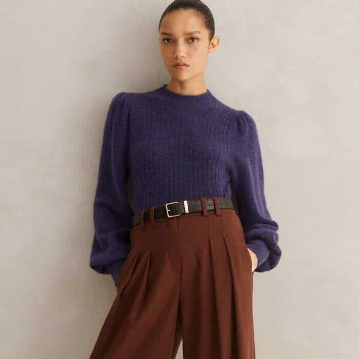 Add another pop of colour to your look by styling with our Superfine Alpaca Pouf Sleeve Jumper.