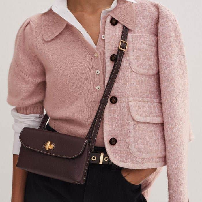 Introduce a pop of pink to your look with our Merino Cashmere Silk Pouf Sleeve Tee and Effortless Bouclé Crop Jacket.