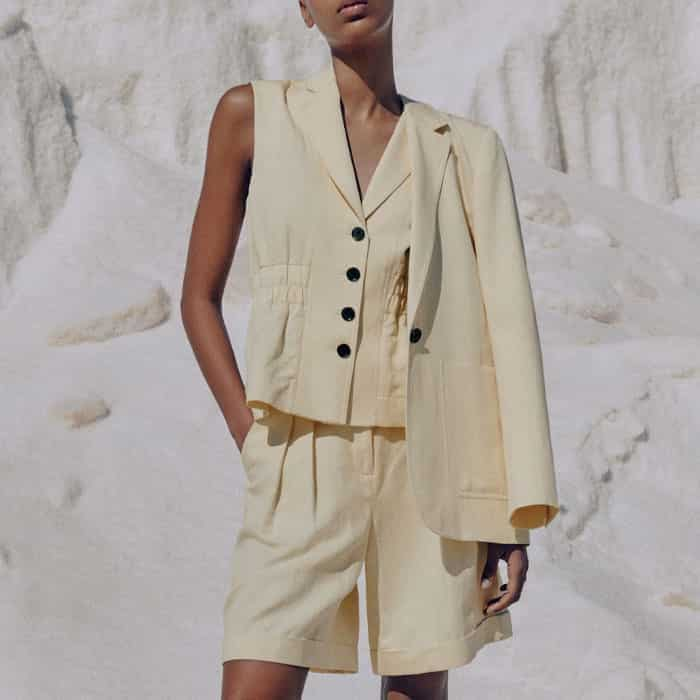 Opt for the matching Linen-Blend Tailored Bermuda Short or Linen-Blend Pleated Wide-Leg Pant for a coordinated finish.