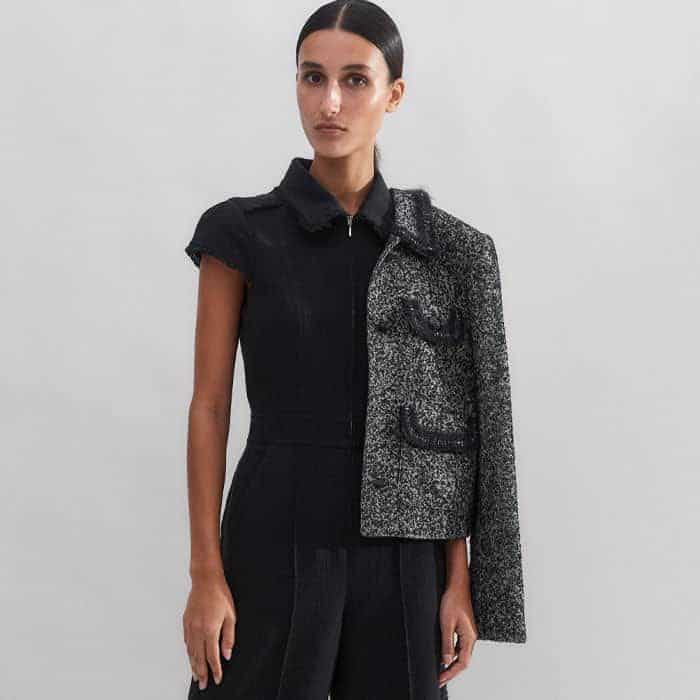 For a monochrome finish, wear it with our Salt and Pepper Fringe Tweed Jacket.