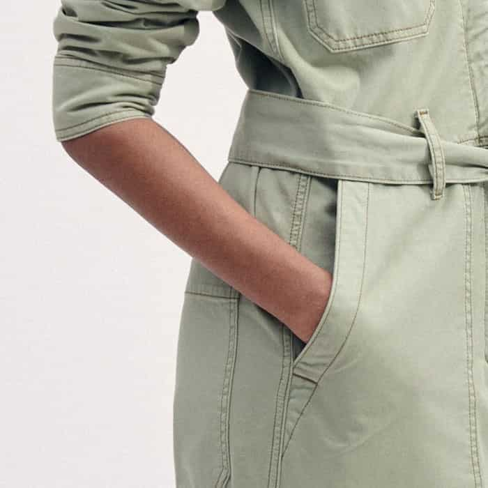 Statement cargo pockets on the chest and legs play into the functional nature of this style.