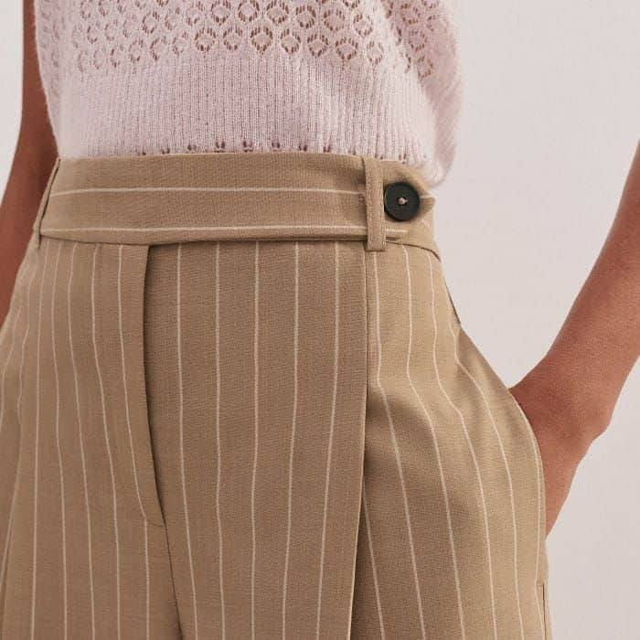 Flatteringly clash textures and patterns with our Wool-Blend Pinstripe Wide-Leg Trouser.