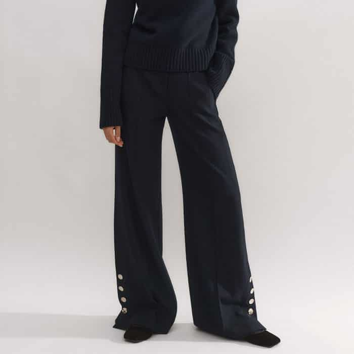 Build a look around a navy colour palette with our Statement Button Relaxed Tailored Pant.