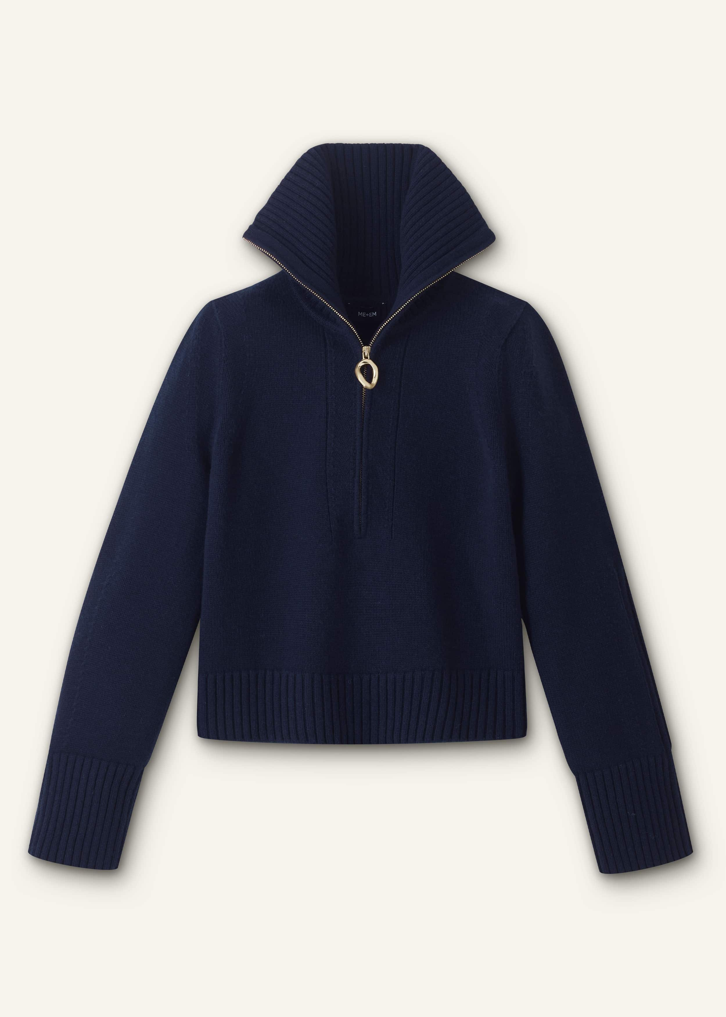 Responsibly sourced merino wool blended with supersoft cashmere, knitted in a plain jersey stitch with ribbed trims. 