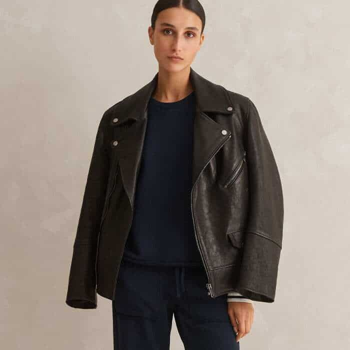 Our Authentic Leather Biker Jacket adds an edge to your look.