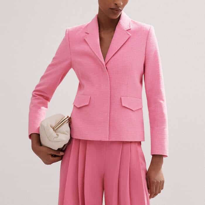 Pair with the matching Cotton-Blend Fitted Contour Jacket in the same Perfect Pink hue.