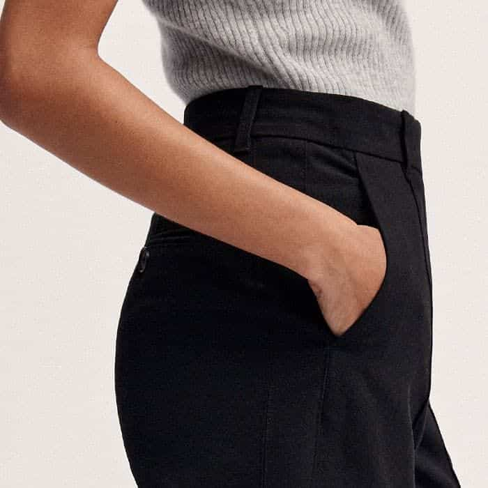 To avoid excess bulk, the pockets are positioned in front of the side seams.