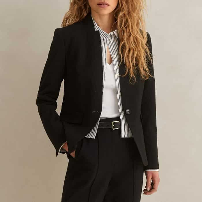 The matching Textured Tailoring Collarless Blazer is the perfect pairing.