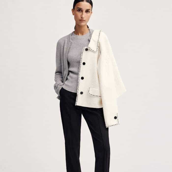 Introduce new textures to your look with our Cashmere Two-Way Zip Cardigan and Raw Edge Crop Swing Jacket.