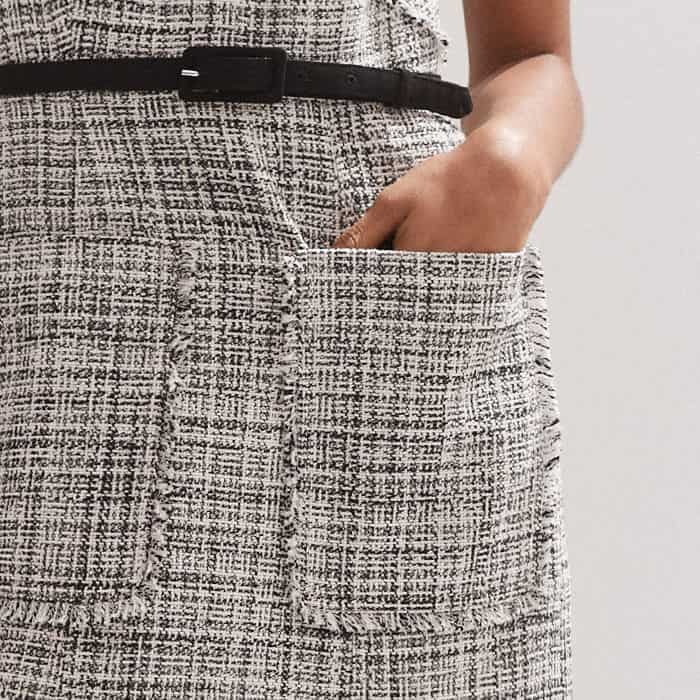 Patch pockets are flatteringly positioned at the front of the dress and are proportioned to accommodate small essentials.