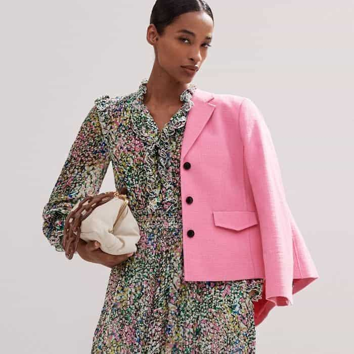 Bring out the pink hue in the print with our Cotton Blend Fitted Contour Jacket.