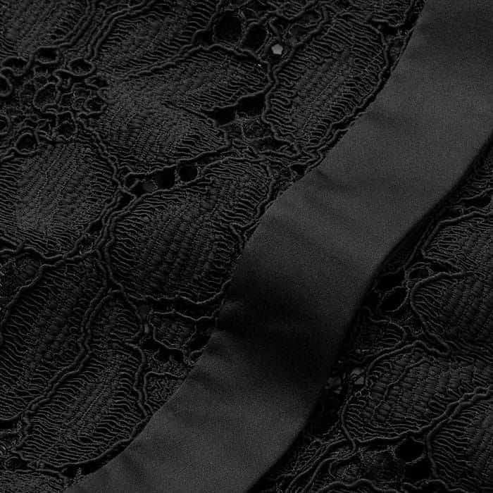 Guipure is a heavy lace construction. This version features a feminine floral design that holds its shape yet is comfortable to wear to any occasion.