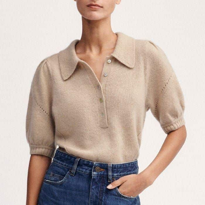 For a tactile finish, pair it with our Merino Cashmere Silk Pouf Sleeve Tee.