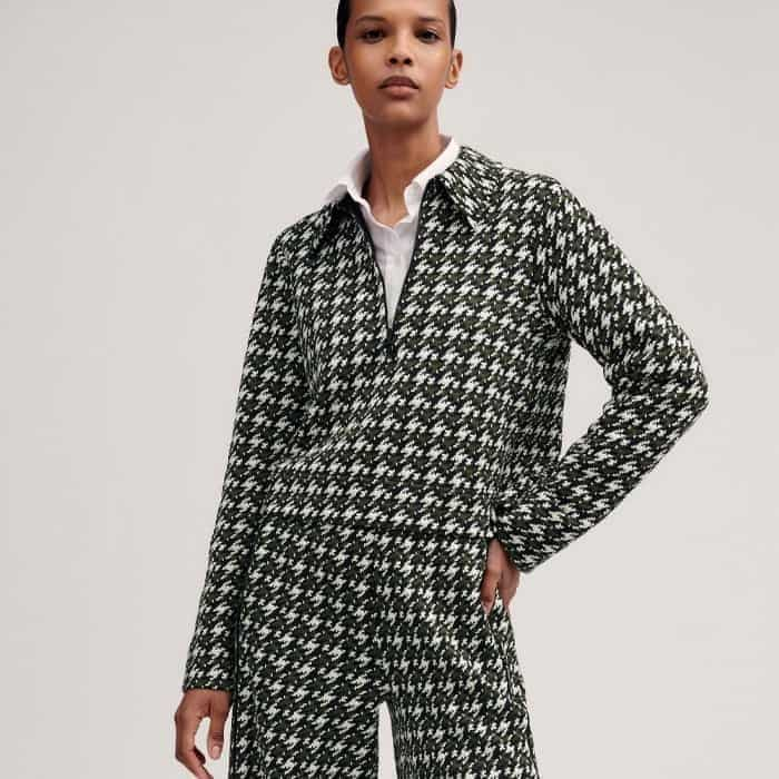 Build a coordinated two-piece look with the matching Houndstooth Wide-Leg Trouser.