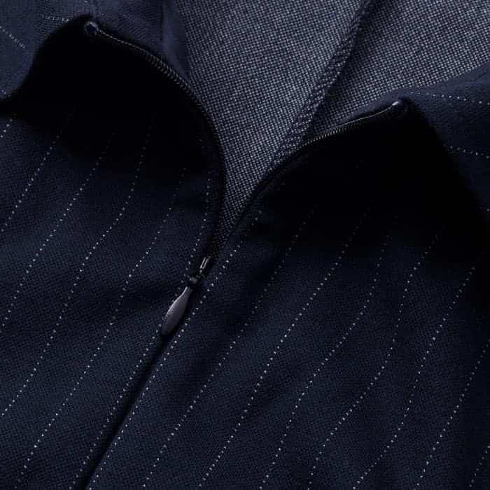 Crafted from smart midweight clean ponte tailoring with a pinstripe design, this fabric offers all the comfort of a jersey-stretch fabric.