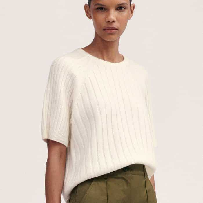 Introduce a new texture to your look with our Merino Cashmere Crop Rib Tee.