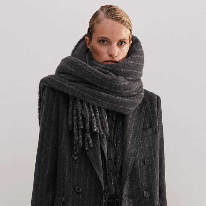 Lock in warmth with the matching Wide Pinstripe Scarf.