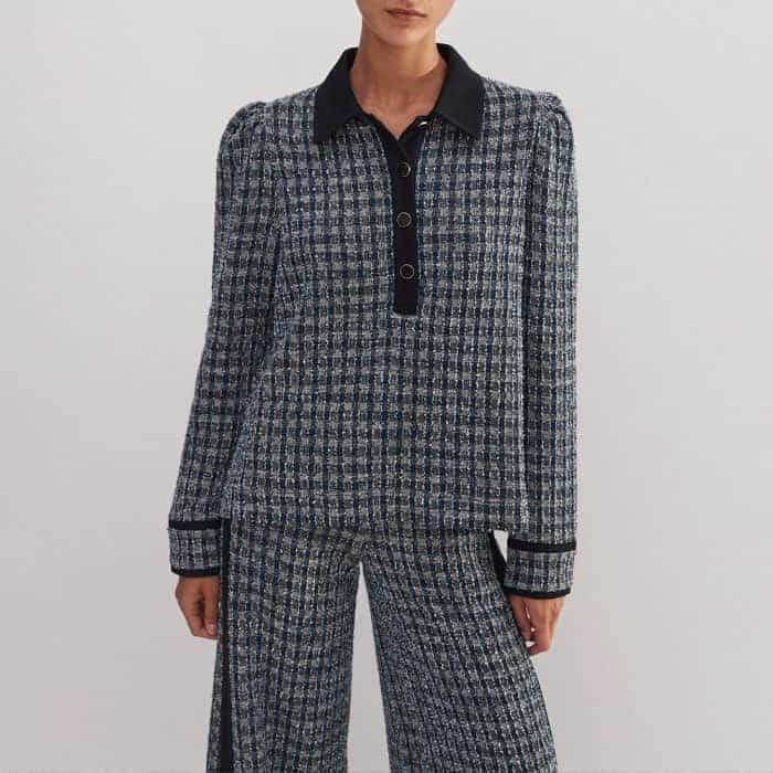 Build a coordinated look with the matching Tweed Jersey Wide-Leg Trouser.