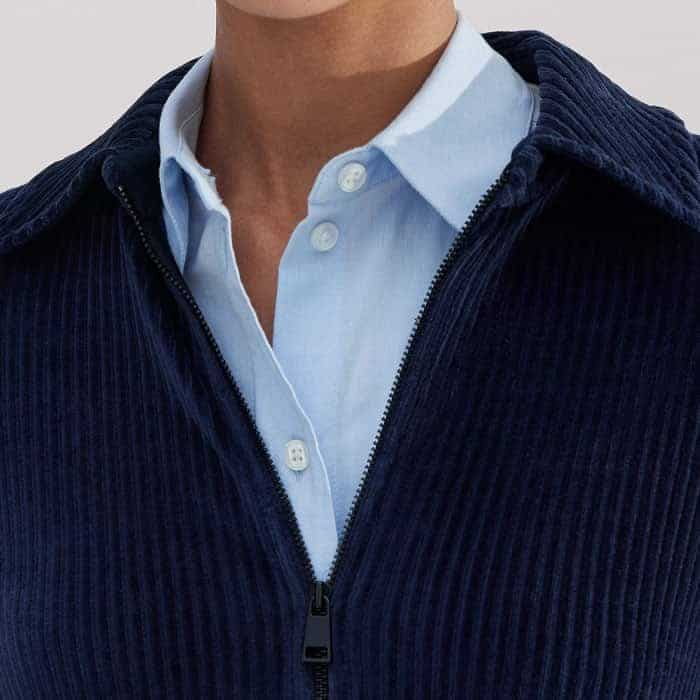 The zip-up neckline can be left undone to accommodate base layers.