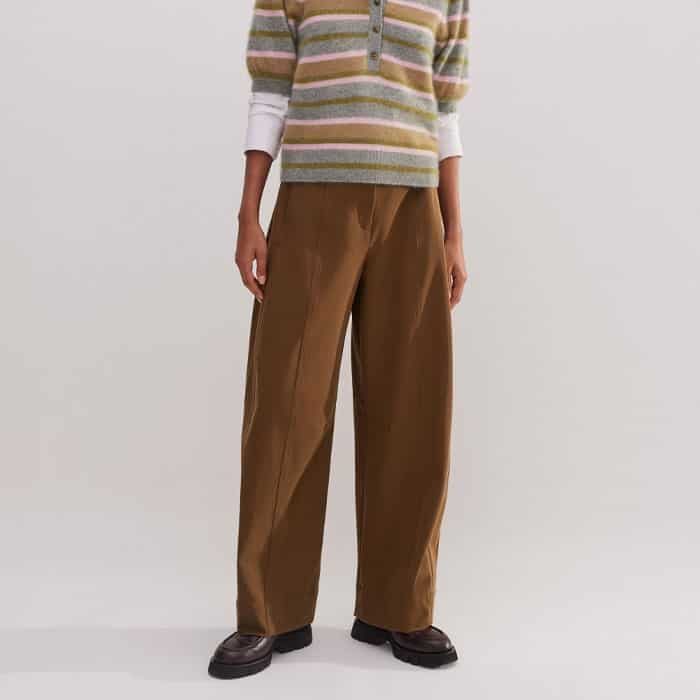 Colour-match to the hue of the stripe with our Exaggerated Barrel-Leg Trouser.