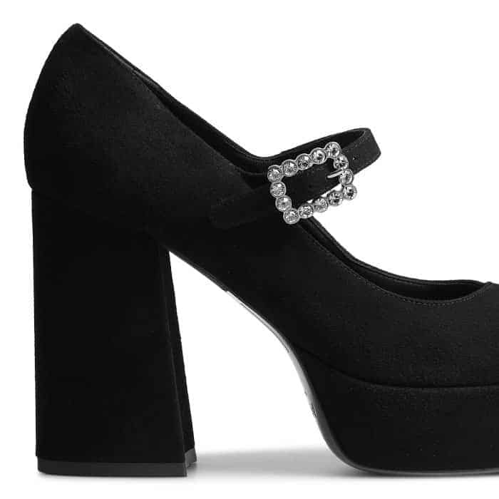 Adding height for a comfortable day-to-dinner fit, the platform makes the actual pitch of the heel lower.