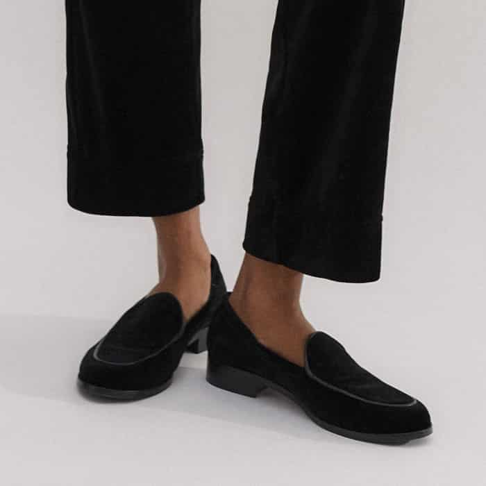 The cropped length and soft tactility complements styling with our Velvet Tux Shoe.