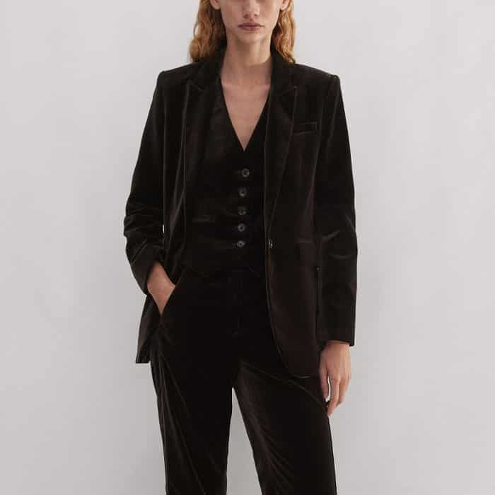 Build a cohesive three-piece suit with the matching Velvet Tailored Vest and Velvet Blazer.