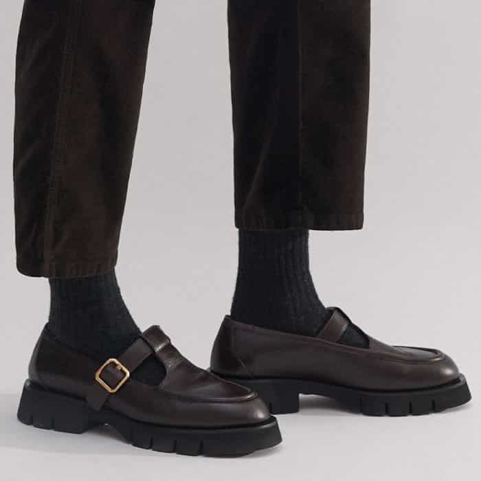 Build a colour-matched look with our Mary Jane Loafer in a Chocolate-brown hue.