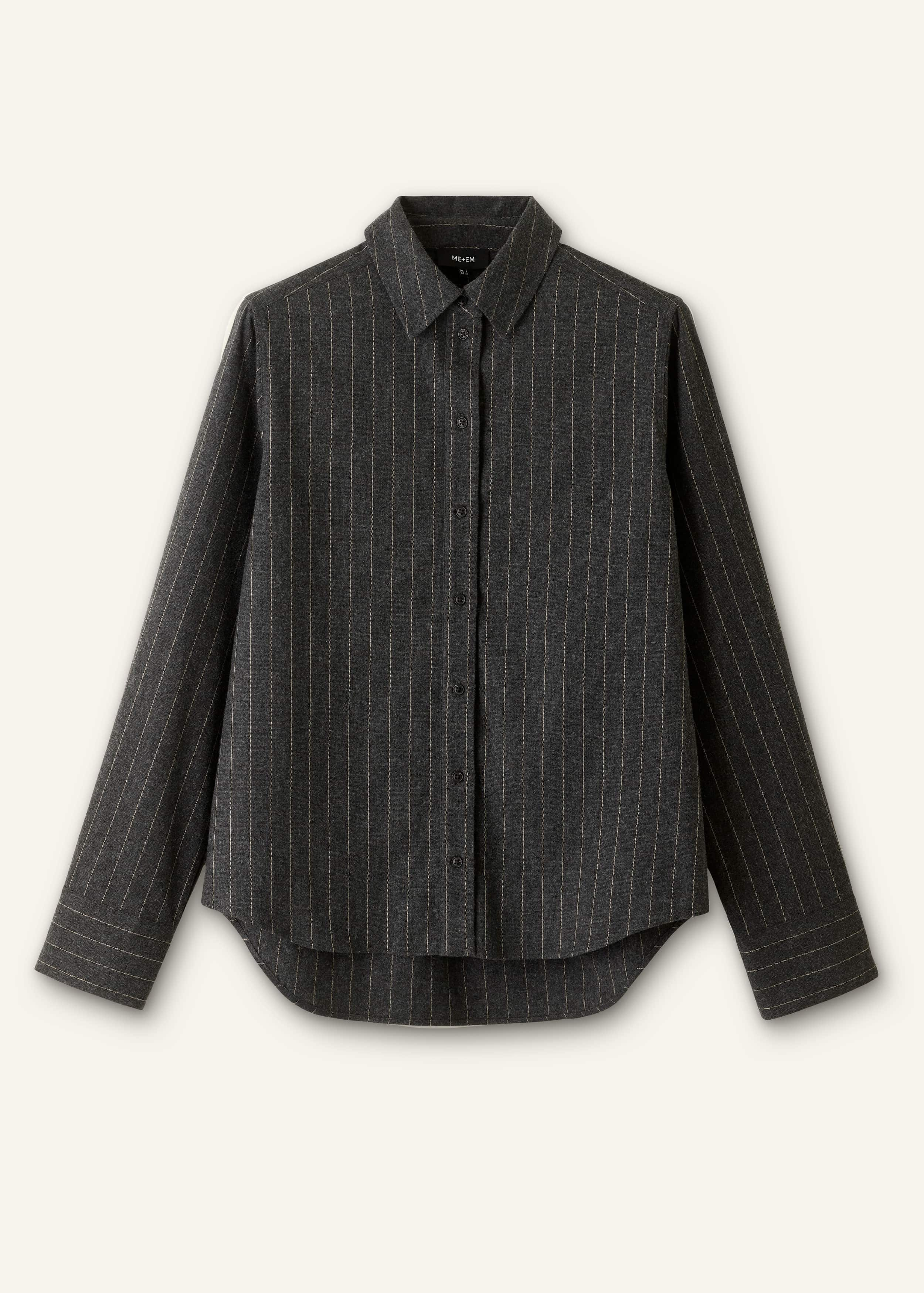 Made from Italian wool-blend tailoring fabric with a subtly brushed surface and camel-hued pinstripes.