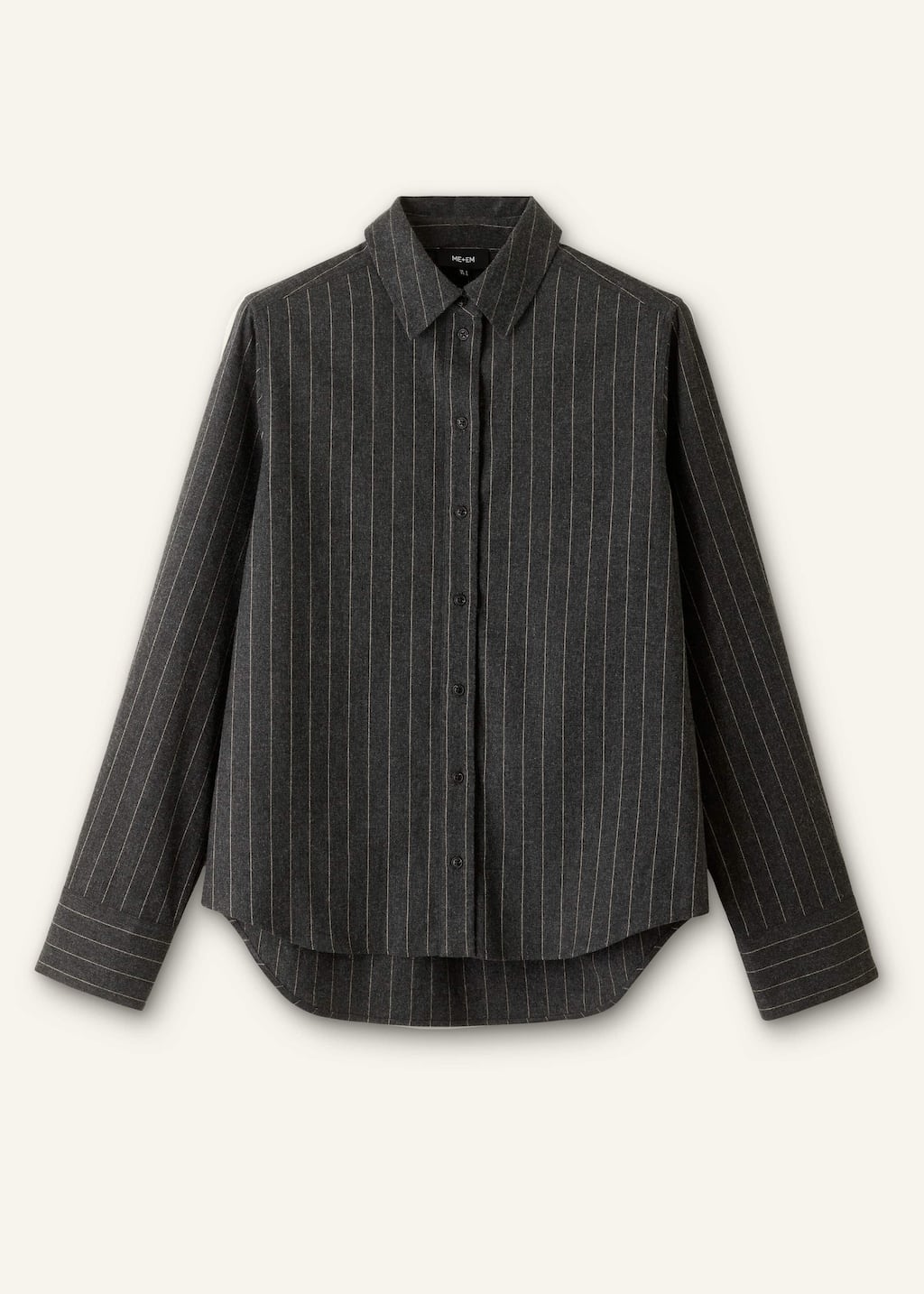 Made from Italian wool-blend tailoring fabric with a subtly brushed surface and camel-hued pinstripes.