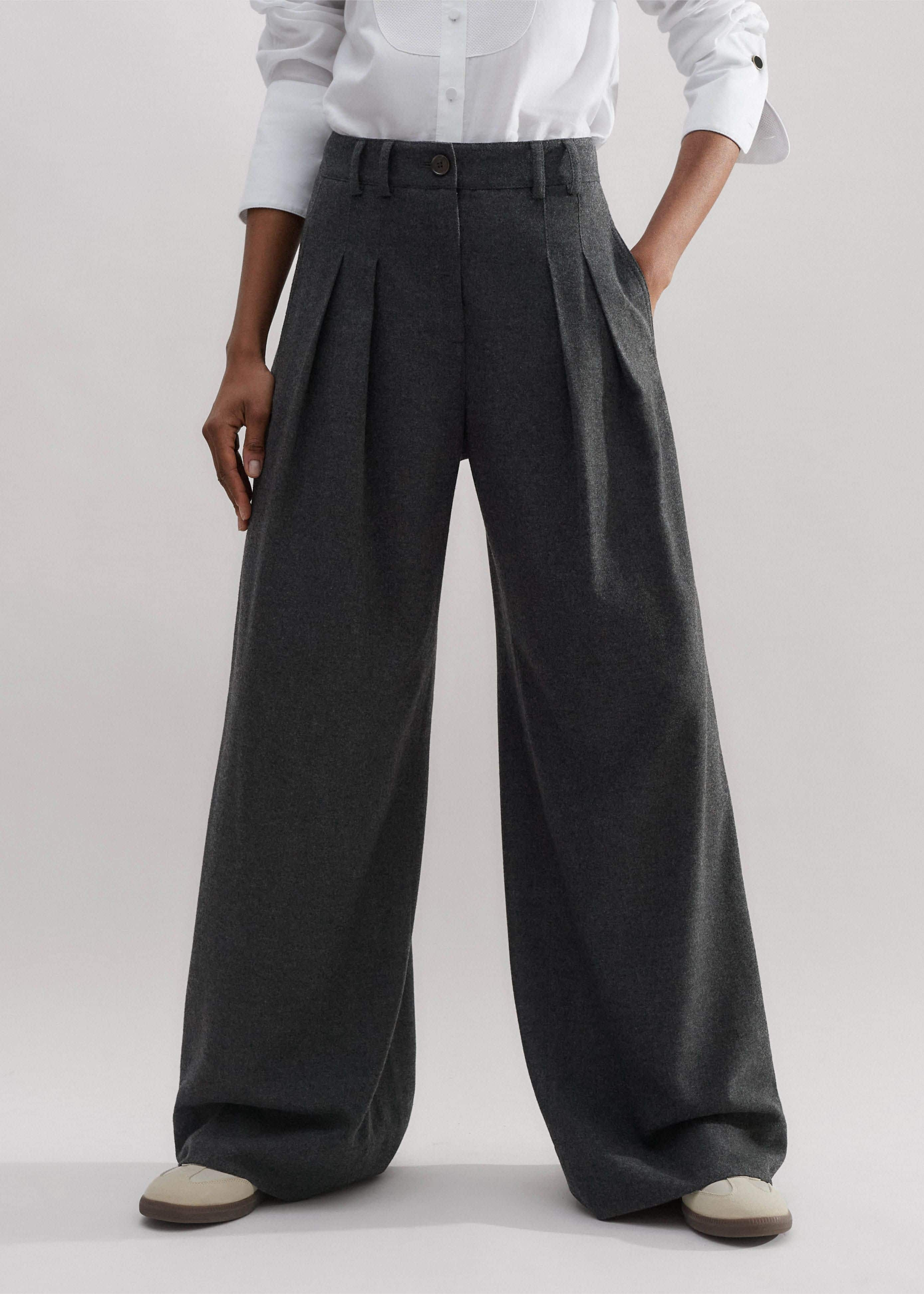 Regular-Length Italian Flannel Wide-Leg Pant