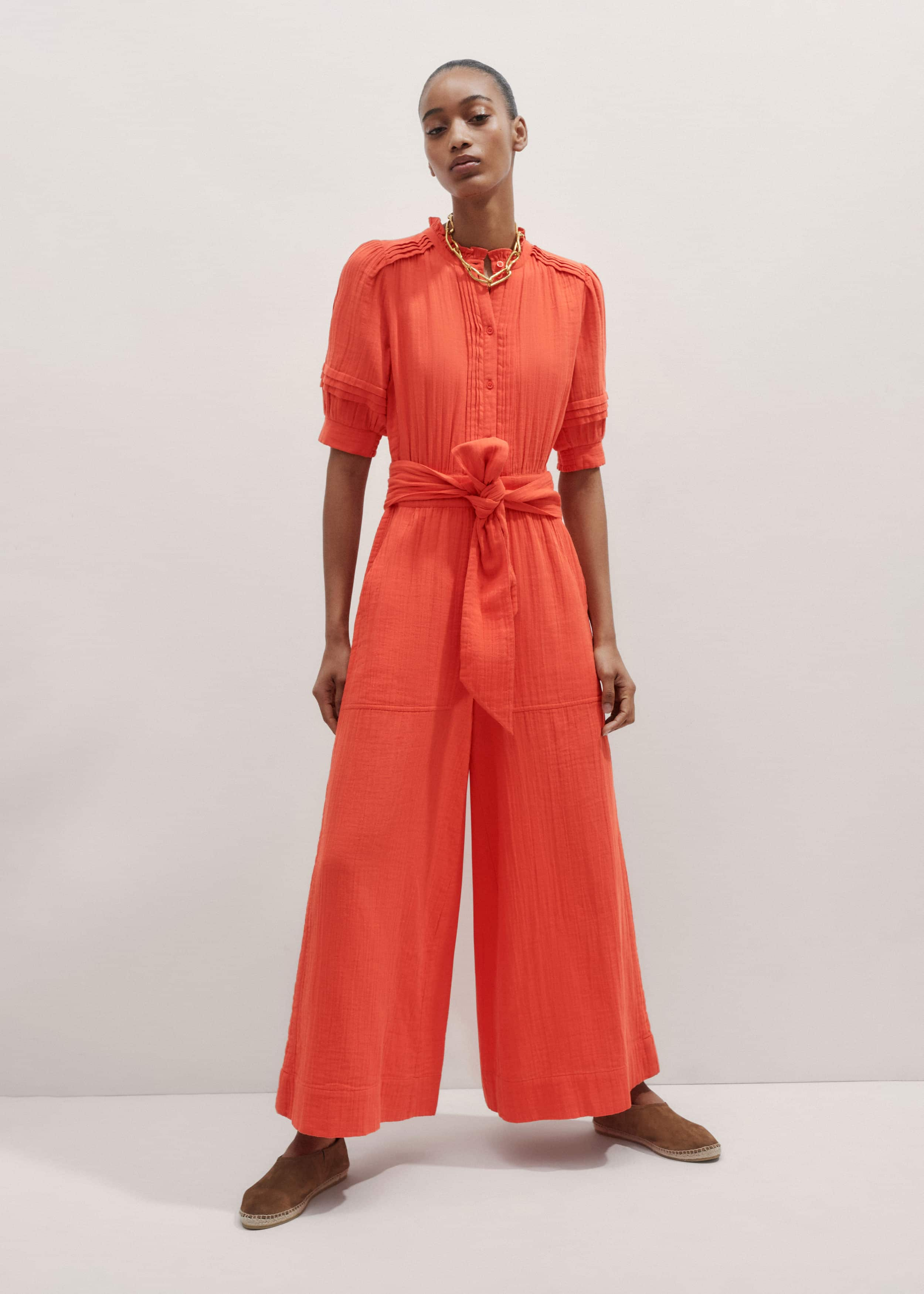 Cheesecloth Frill Detail Crop Jumpsuit + Belt