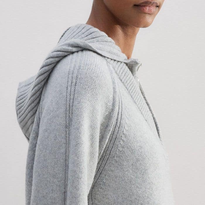 The hooded neckline from our 2-In-1 Merino Cashmere Jumper + Hood can also be worn with this style to achieve a new aesthetic.