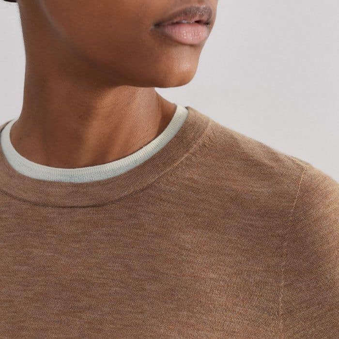 A white trim at the collar creates the illusion of a layered look.