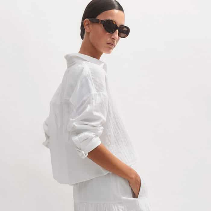 For a coordinated look, choose to wear it with our Cheesecloth Cropped Shirt or Shirred Zip Top.