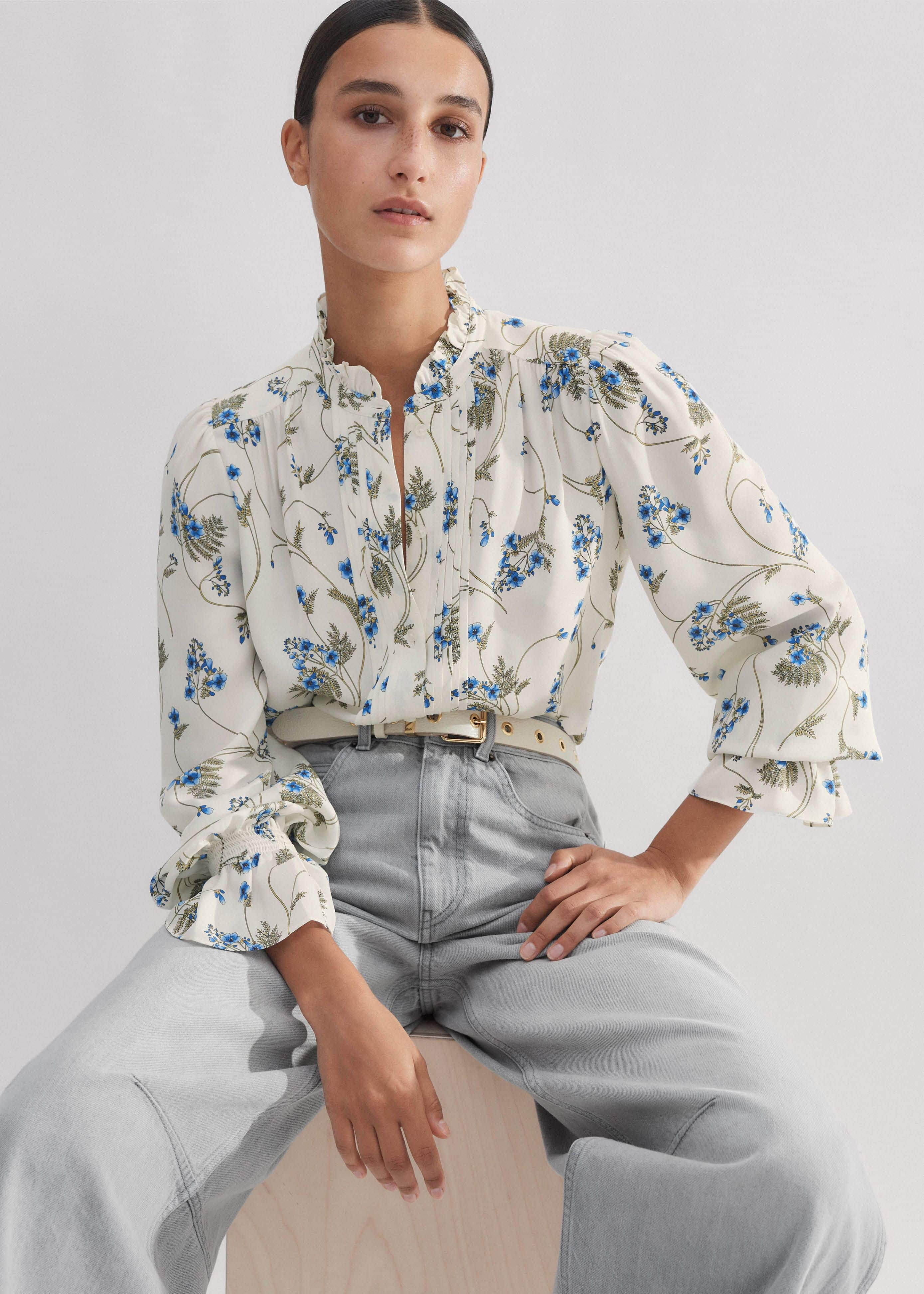 Silk Forget-Me-Not Print Swing Blouse