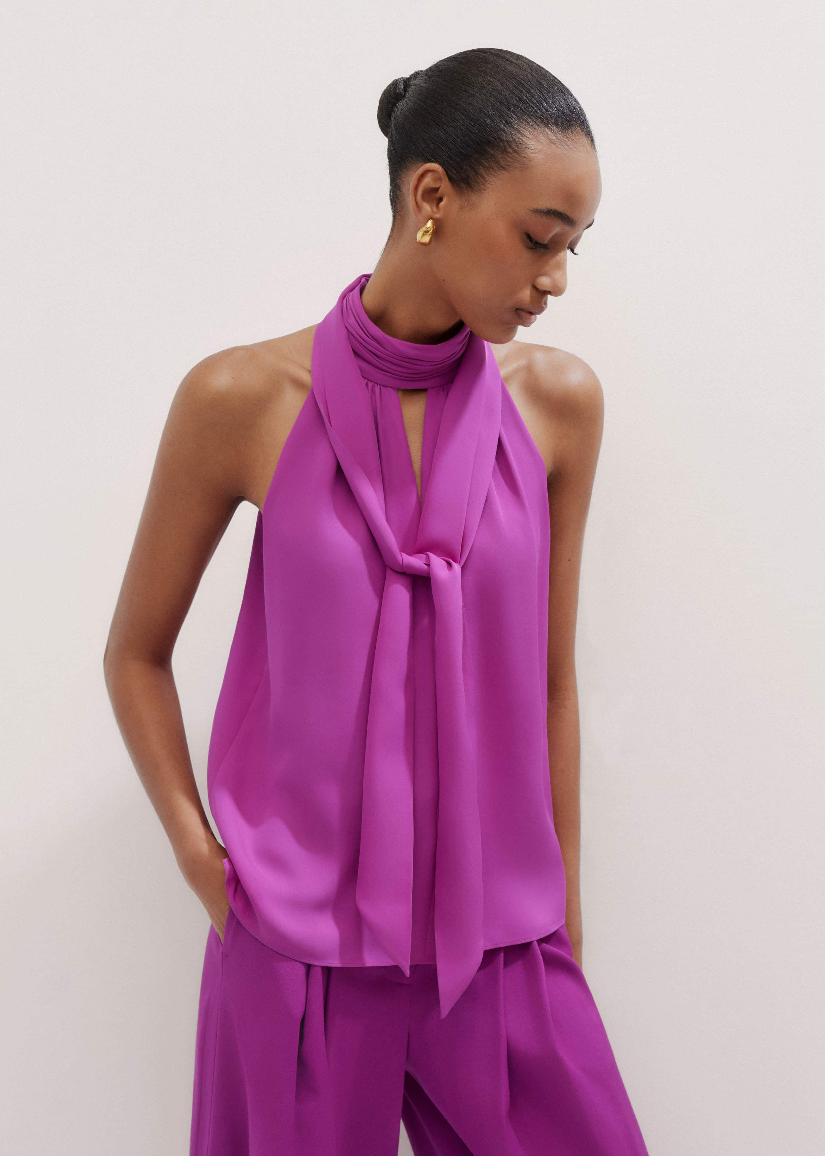 Silk Halterneck Top + Tie