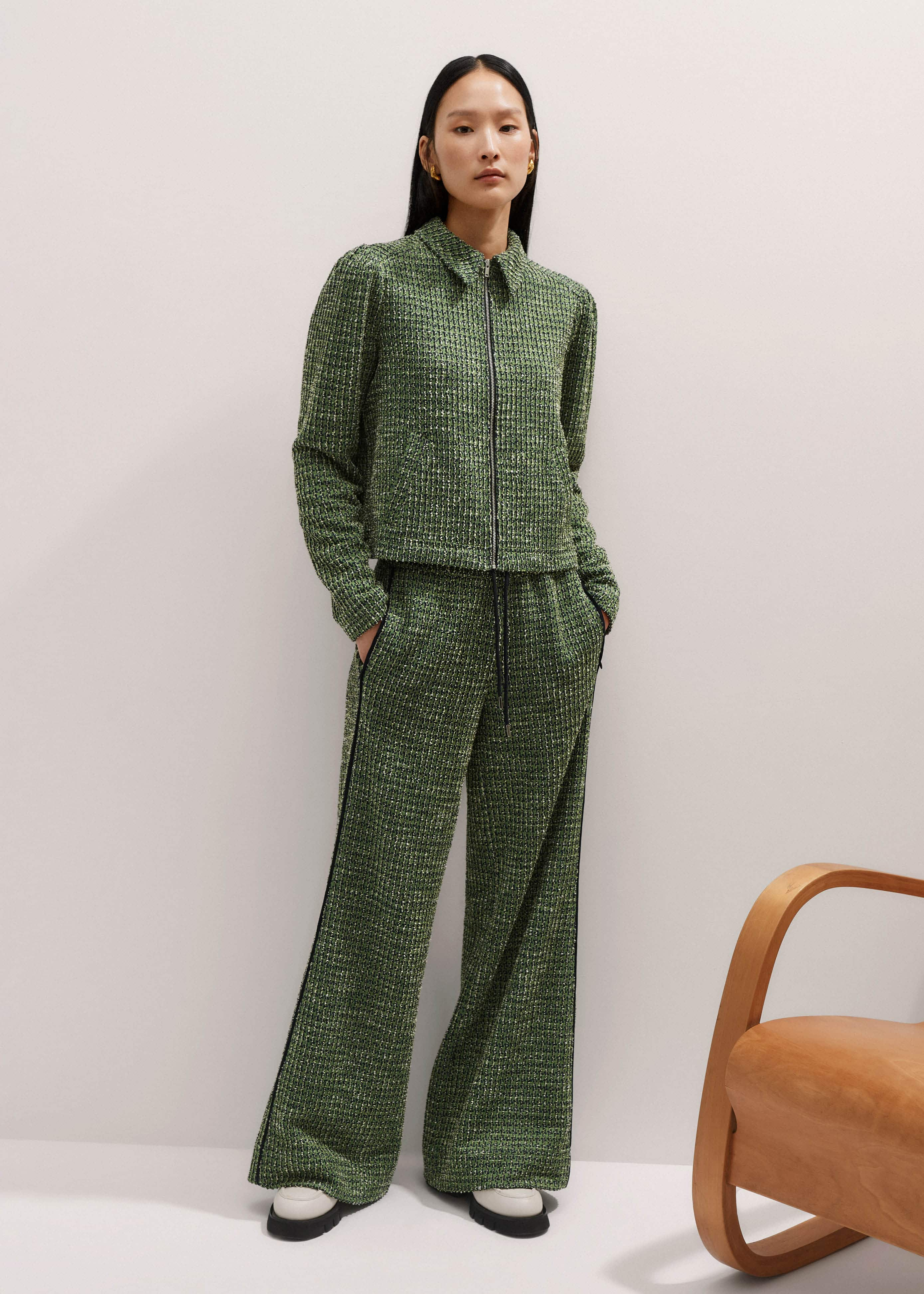 Tweed Zip-Through Box Top + Track Pant Co-ord