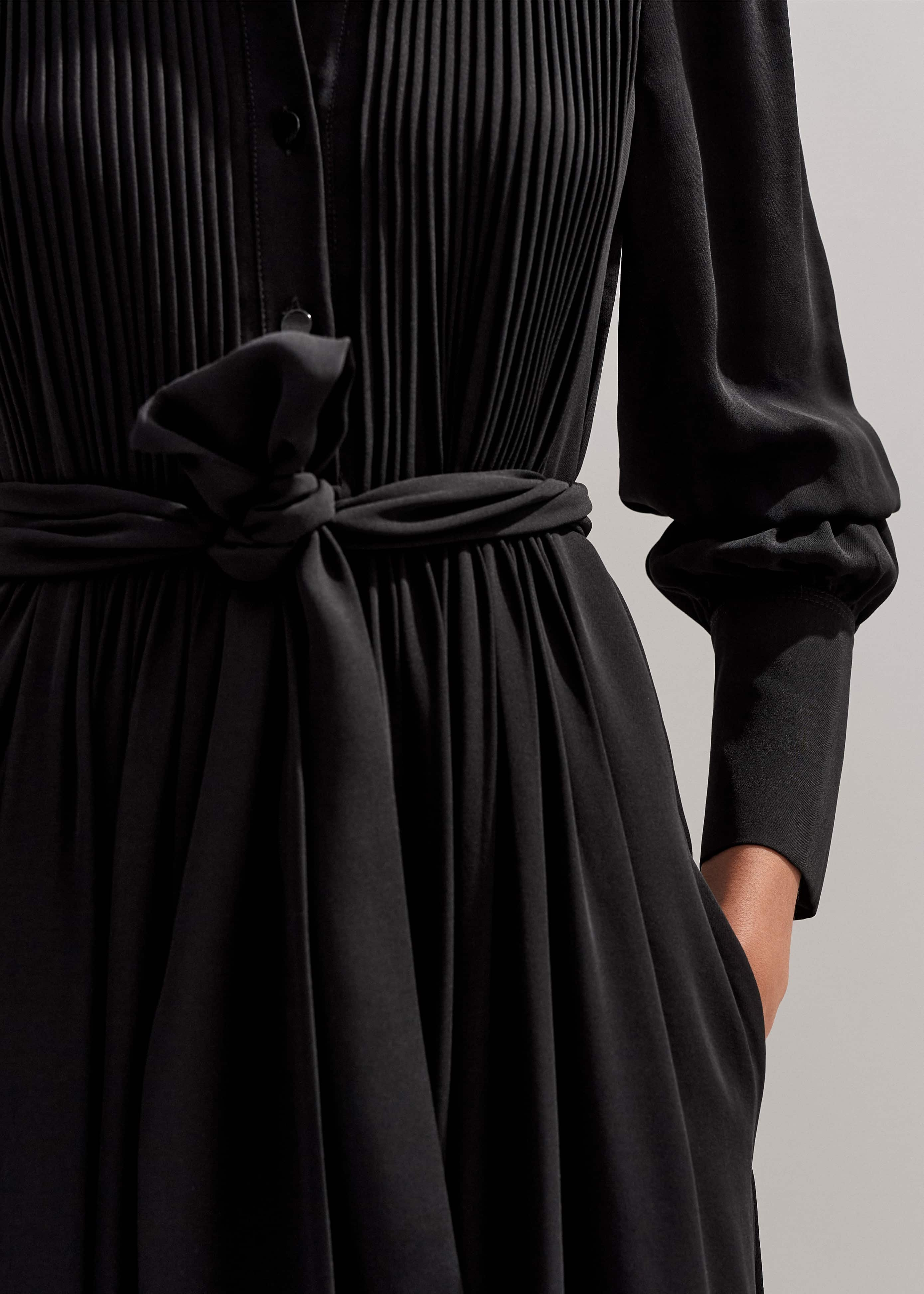 Pleated dress with belt hotsell