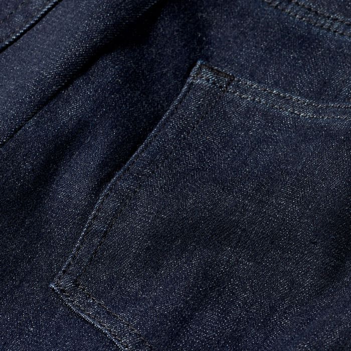 Denim in an indigo wash woven with stretch for comfort.