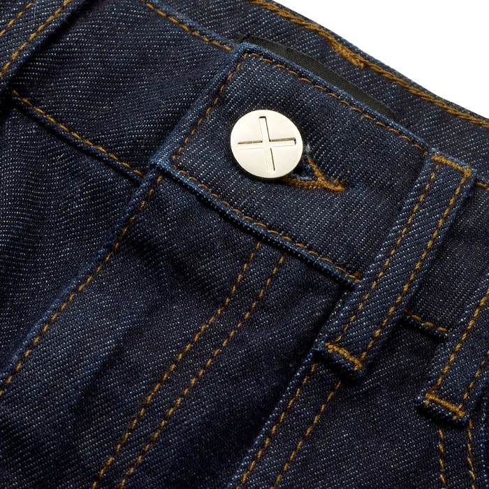 Pure cotton denim in rinse wash.