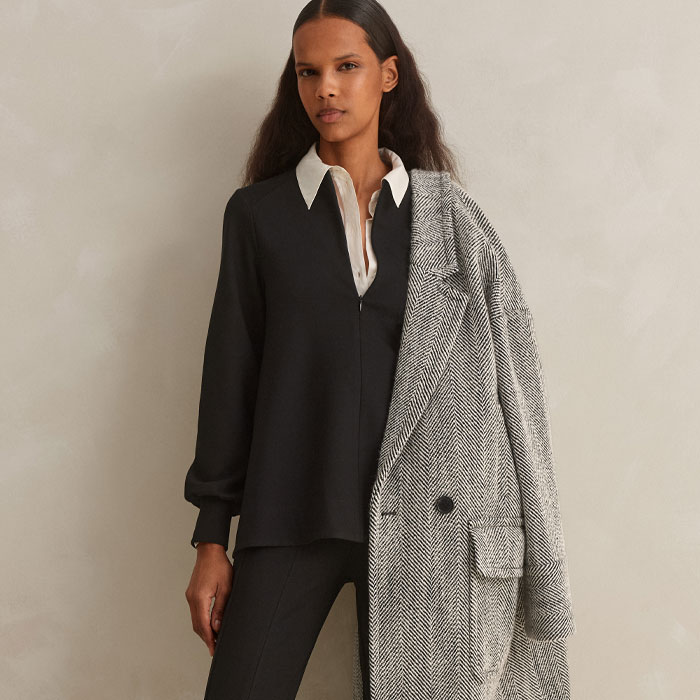 Add new textures to your look with our Silk Cotton Layering Shirt and Herringbone Town-To-Country Coat.