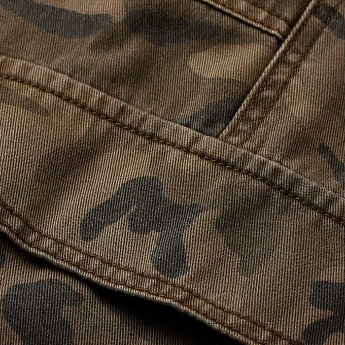 Pure cotton in a garment-washed camo print, washed down for a worn-in look