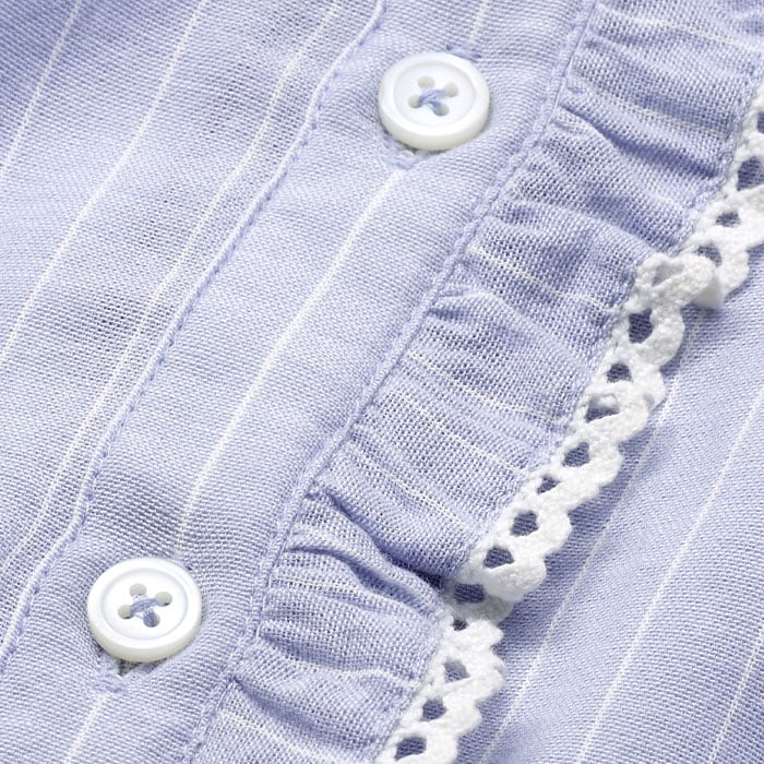 Crafted from cotton in a contemporary blue-and-white stripe. This fabric is supremely soft next to the skin and breathable.